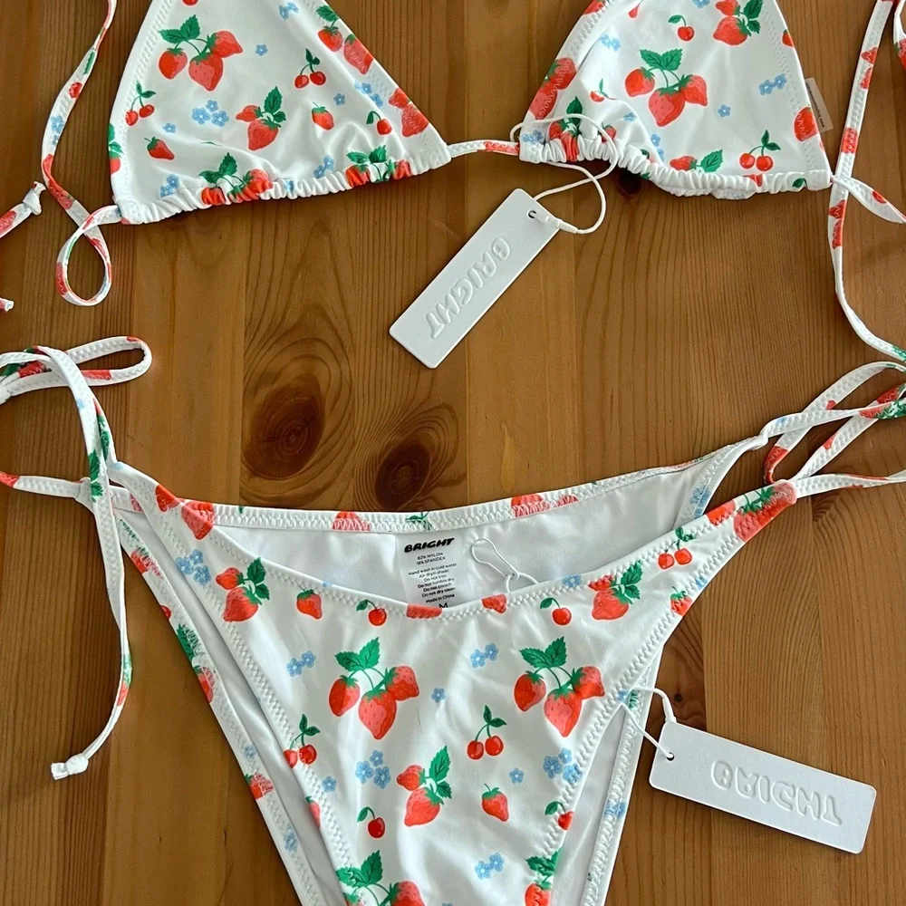 White Bikini with Strawberry Print - Picture 3 of 4